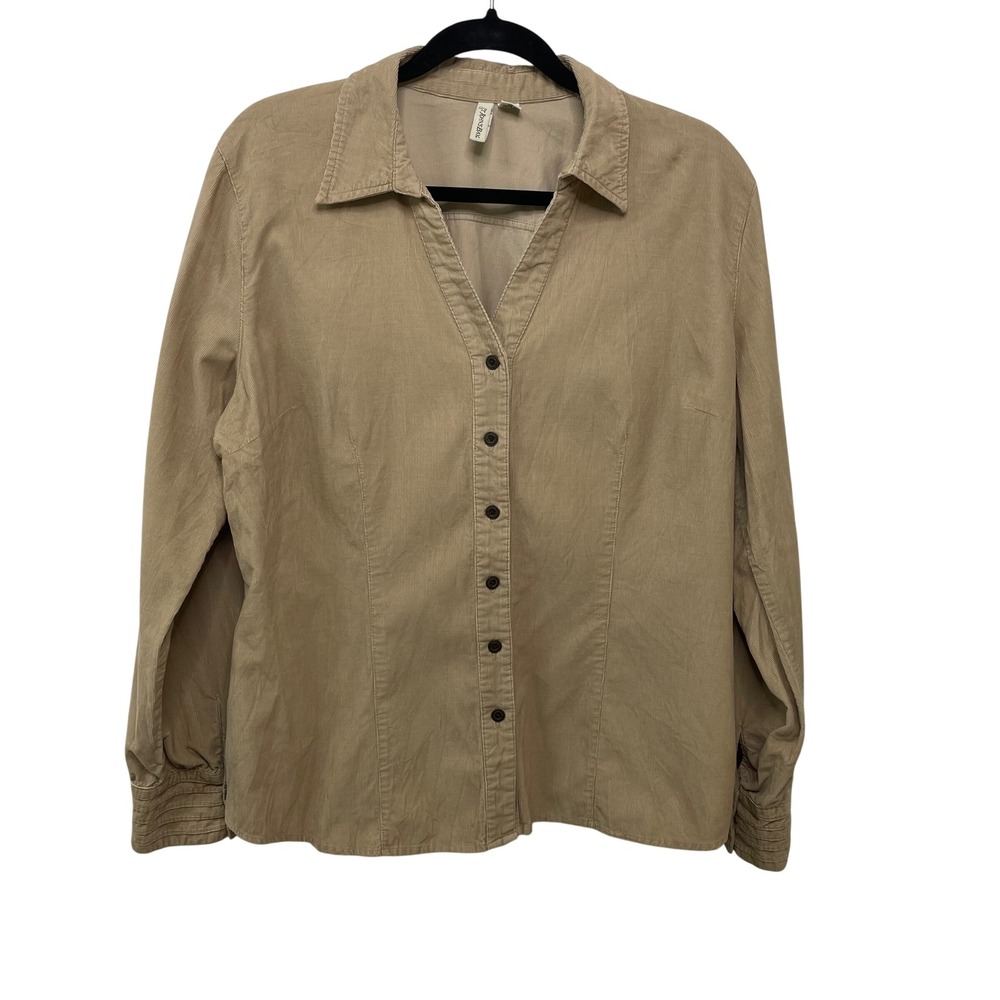 Vintage Y2K Tan Corduroy Button Down Shirt Smocked Cuff XL Gorpcore Butter Mom